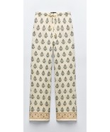 ZARA ECRU BLACK EMBROIDERED RUSTIC PANTS Trousers Wide Leg Size XS, New! - $33.83 CAD