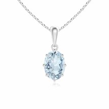 ANGARA Eight Prong-Set Oval Aquamarine Pendant in 14K Solid Gold | 18&quot; Chain - £315.64 GBP