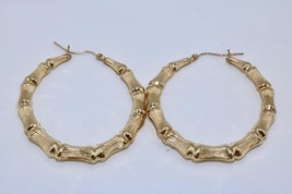 Vintage 10K Yellow Gold Puffy Bamboo Hoop Earrings 2&quot; Diameter 7.3 grams - £335.98 GBP