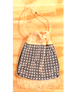 Vintage 50s Navy White Fringed Beaded Evening Bag Drawstring Polycord Ha... - $46.05