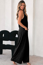 Black Patch Pockets Spaghetti Strap Wide Leg Jumpsuit - $19.29