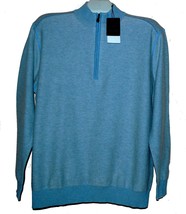 Raffi Light  Blue Italy Design Long Sleeve 1/4 Zip Cotton Men&#39;s Sweater Size XL - £82.18 GBP