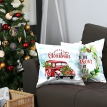 Set of Two Red White and Blue Merry Christmas Wreath Throw Pillow Cover - $100.49