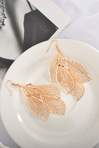 Gold Hollow Out Leaves Plated Alloy Hook Earrings - $2.82