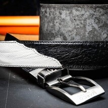 Genuine Ostrich Leg Alessio Exotic Belt Reversible White / Black image 8