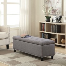 Grey Linen 48-inch Bedroom Storage Ottoman Bench Footrest - £284.05 GBP