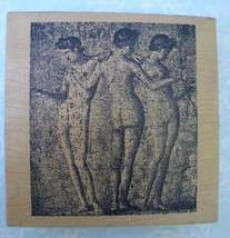 Vtg Toybox The Three Graces Rubber Stamp Classical Statue Wood Mount Roman Greek - £16.54 GBP