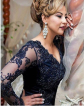 Sexy Long Mermaid Lace Vintage Navy Blue Lace Mother of the Bride Dress - £135.09 GBP+