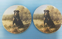 2 Tile Trivet Coaster Rottweiler Puppy Dog Design Ceramic Hunting Black - £18.49 GBP