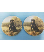 2 Tile Trivet Coaster Rottweiler Puppy Dog Design Ceramic Hunting Black - £17.97 GBP