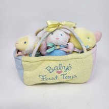 Vintage Eden Baby&#39;s First Toys Basket Duck Bear Lamb Rattle Stuffed Animal Plush - £97.94 GBP