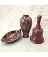 3-Item Set: Fine Porcelain Bell Vase Small Dish Embossed Asian Motif - €17,28 EUR