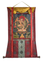 HAND-PAINTED MACHIG LABDRON TIBETAN THANGKA OIL VARNISHED ART WITH SILK ... - $217.28