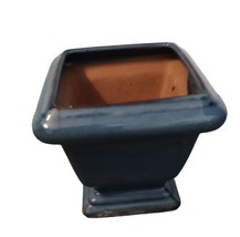 Bonsai Succulent Pot Planter Glazed Footed Square 4 In. Blue Pottery - £4.78 GBP