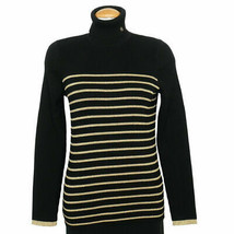 RALPH LAUREN Black Gold Metallic Cotton Blend Logo Ribbed Turtleneck Sweater XL - £37.55 GBP