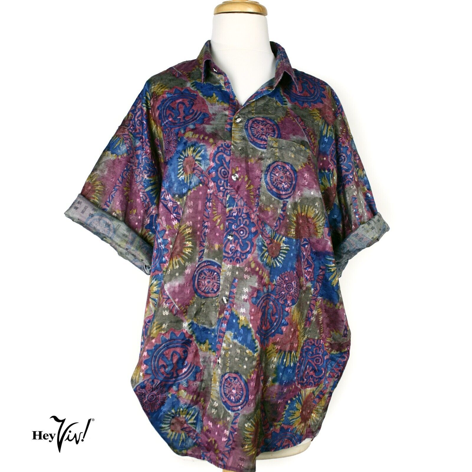 Primary image for Vintage Thai Silk by Apple Sz XXL Mens Shirt in Shimmer Hawaiian Print - Hey Viv