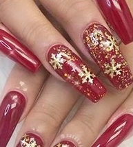  3D Nail Sticker New Year Christmas Red Gold Glitter Snowflake Xmas Deco... - £13.22 GBP