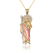 Tri-color Gold St. Jude CZ Pendant Necklace - £169.90 GBP+