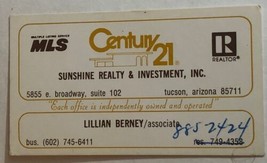 Vintage Century 21 Sunshine Realty Business Card Ephemera Tucson Arizona... - £3.15 GBP