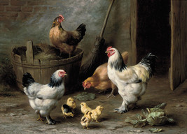 FRAMED CANVAS Art print edgar hunt cockrell hens and chicks by a barn door - £31.25 GBP+