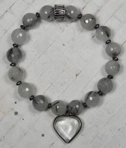 Rutilated Quartz Hematite Spacer Heart Charm Stretch Bracelet Handmade 7... - $24.74