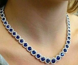 Authenticity Guarantee 
35Ct Round Simulated Blue Sapphire Tennis Unisex Neck... - £504.22 GBP