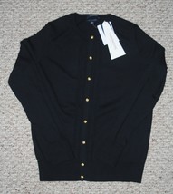 Lands End  Women&#39;s LS Supima Cable Tipped Crew Cardigan Sweater Black New - $39.99
