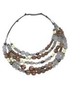Five Strand Beaded Necklace Costume Jewelry Brown White Clear - £11.81 GBP