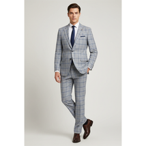 Mens Suit RENOIR English Plaid Window Pane Stretch Comfort Slim Fit 293-15 Gray image 2