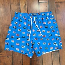 Original Penguin Swim Trunks Mens L Cassette Tapes Swim Shorts Blue 6&quot; Lined - £15.78 GBP