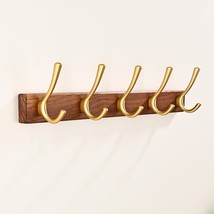 17.3&quot; Small Walnut Wood Coat Rack Wall Mount With 5 Hooks, Heavy Duty Wooden - $33.62