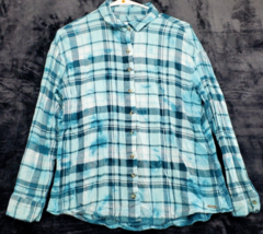 Justice Shirt Girls XL Blue Plaid Flannel Cotton Long Sleeve Collar Butt... - $18.49