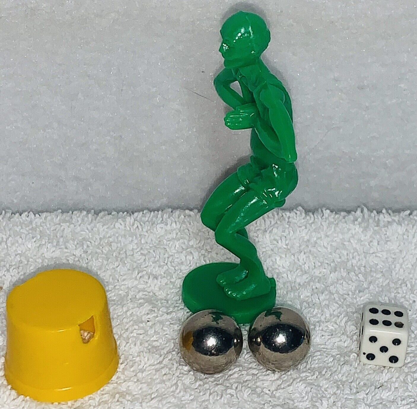 Primary image for Mouse Trap Game Replacement Parts Green Diver 1 Die 2 Steel Marbles Yellow Pail