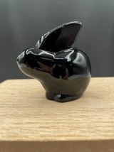 Black Glass Rabbit Figurine Paperweight Small Black Glass Bunny - $11.65