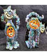 Halloween Metal Black Cat  Candle Holders with Jack o Lantern 11 &amp; 10&quot; TALL - $418.15 MXN