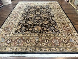 Indo Per&#39;sian Rug 9x12 Floral Allover Midnight Blue Handmade Vintage Wool Carpet - £2,517.97 GBP
