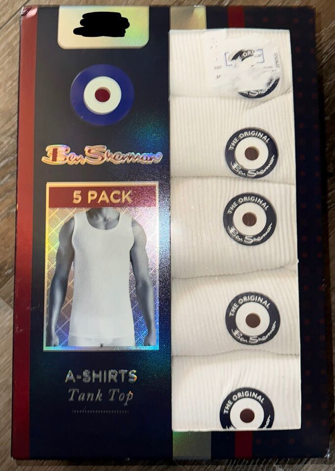 Ben Sherman ~ Men&#39;s 5-Pack Tanks Tops Undershirts 100% Cotton White ~ M - $29.07