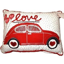 Hearts and Kisses Love Bug Pillow Applique Embroidered Red White Trim 12... - £21.08 GBP