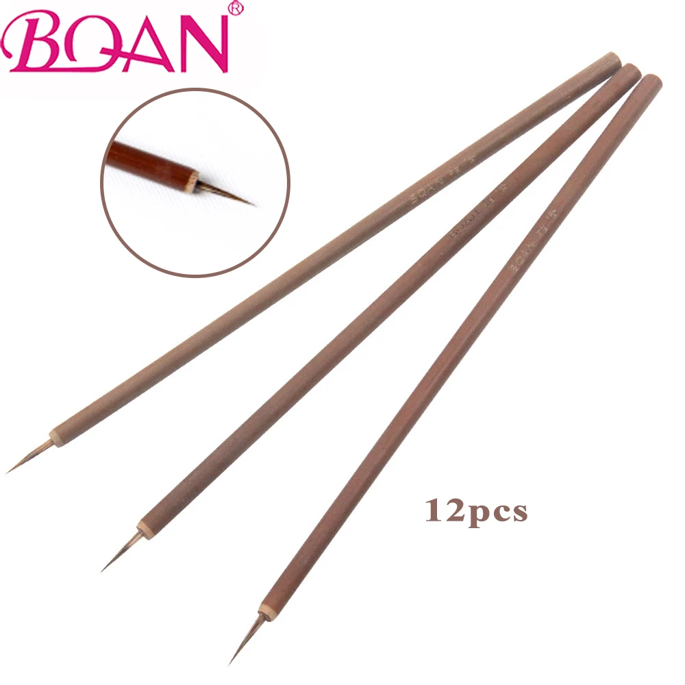 BQAN Wholesale 12pcs/bag Weasel Hair Nail Brush Bamboo Handle Brush Line Brush - £12.36 GBP