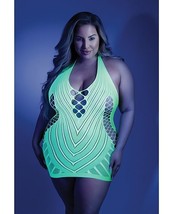 Glow Black Light Net Halter Dress Neon Green QN - £24.77 GBP