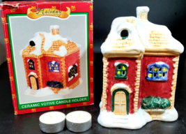 World Bazaars Holiday Christmas House Ceramic Votive Candle Holder 1 - £15.77 GBP