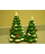 PAIR OF CERAMIC CHRISTMAS TREES- NOT LIGHTED- USED- IN THE BOX-  - $9.92