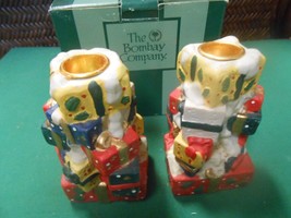 NIB-Outstanding Bombay Company Set 2 Christmas Gift Box Design Candleholders - $15.43
