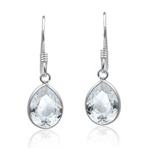 Sparkling Oval Shaped White Cubic Zirconia Sterling Silver Dangle Earrings - £9.10 GBP