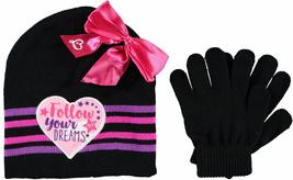 JoJo Siwa Nickelodeon Girls&#39; Little Collection Beanie/Gloves Set, Black ... - $13.85