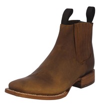 Mens Honey Brown Chelsea Ankle Boots Leather Western Rodeo Square Botas Vaquero - £81.18 GBP