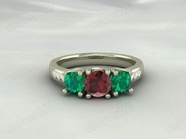 Garnet Emerald Gemstone Sterling Silver Solitaire Modern Women Ring Jewelry - £49.83 GBP