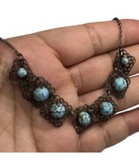 vintage spider turquoise filigree Silver Tone necklace  15” - $71.68 CAD
