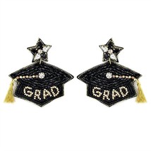 Bosuk women&#39;s graduation cap seed bead earrings in Black - size One Size - £23.80 GBP