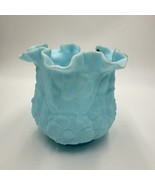 Vtg Fenton Blue Satin Glass Vase Ruffled Edge Poppy/Daisy Large 6&quot; H x 6... - $1,240.33 MXN